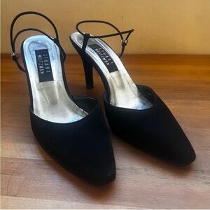Stuart Weitzman Black Fabric Slingback Heels, Pointed Toe